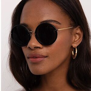 New Linda Farrow Lux Tracy Round Sunglasses LFL239SUN In Black & Gold